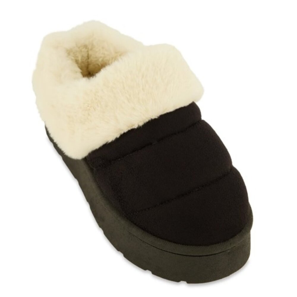 Black Suede Faux Fur Platform Clogs